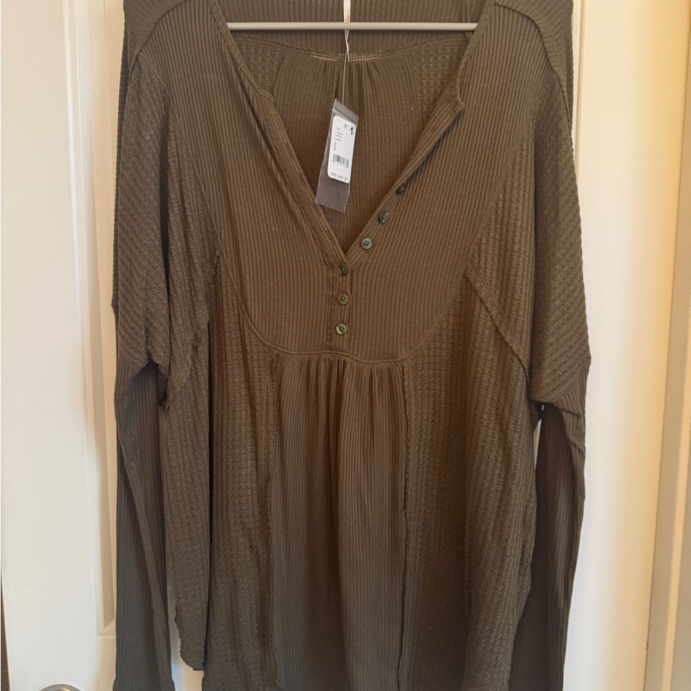 Free people Olive Green Women's thermal Blouse